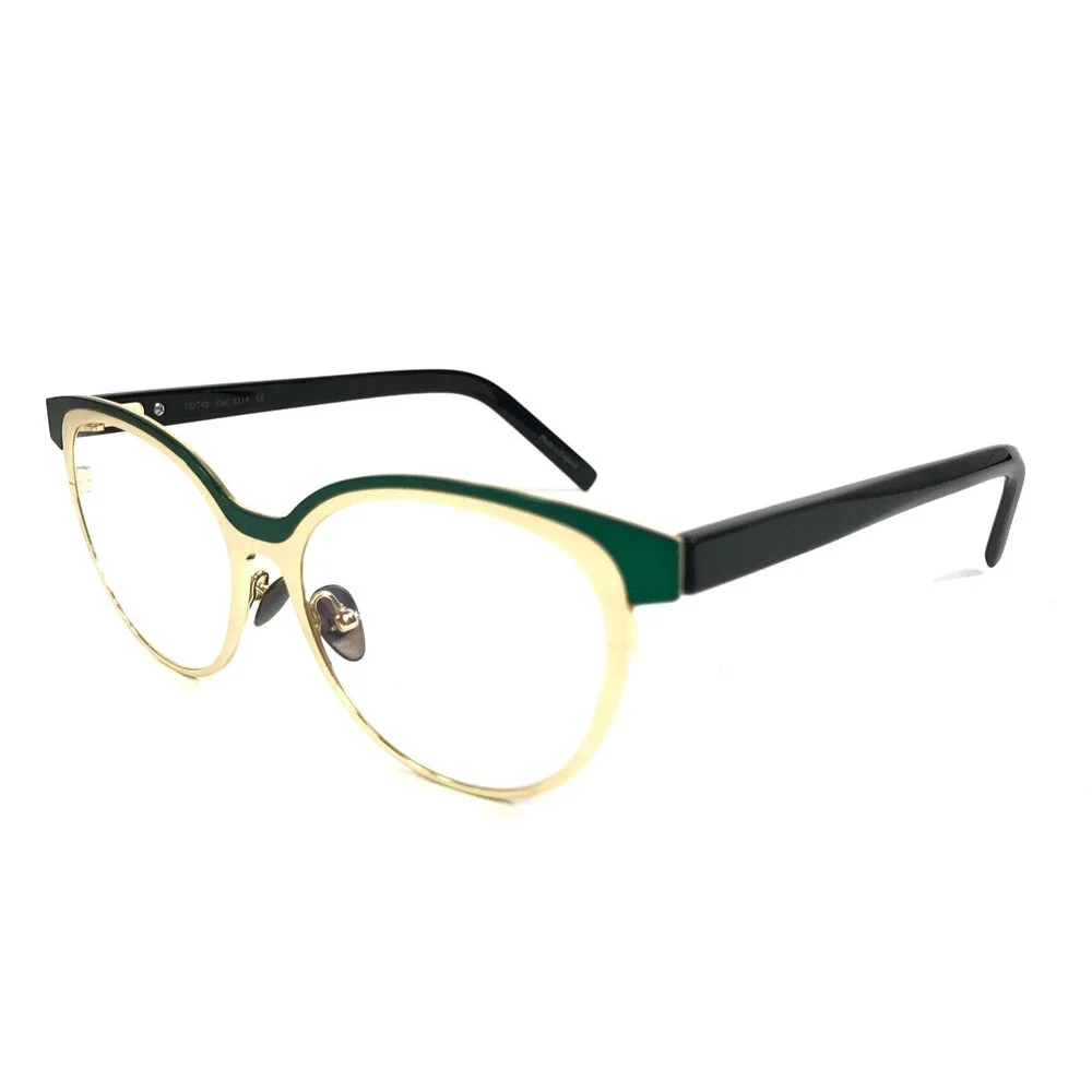 Tom Davies Eyeglasses Frames TD740 Col. 2214 Shiny Gold Black Green 51-15-140